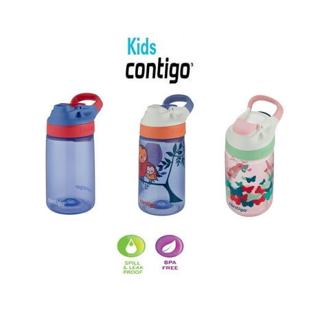 Contigo Kid's Water Bottle with Autoseal Gizmo Water Bottles 14 oz 3 Pack (Assorted Colors)