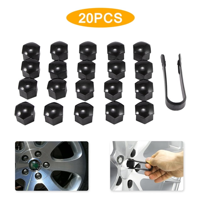 Tapa De Rueda De Coche Tapa De Tornillo De Neumático Tapas De Tornillo Decorativas Con Abrazadera Negra 17Mm 20 Piezas Yuarrent VI006268-00