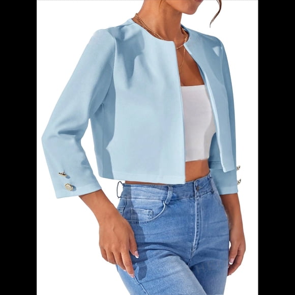 Chaquetas Casuales para Mujer, Chaqueta Corta con Abertura Frontal Azul M