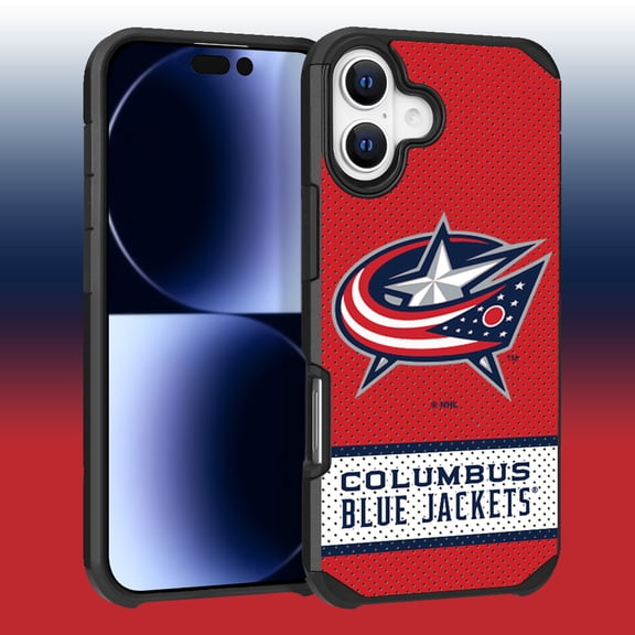 Apple iPhone 16 (6.1) - NHL Licensed Columbus Blue Jackets Team Logo on Jersey Textured Dual Layer Case