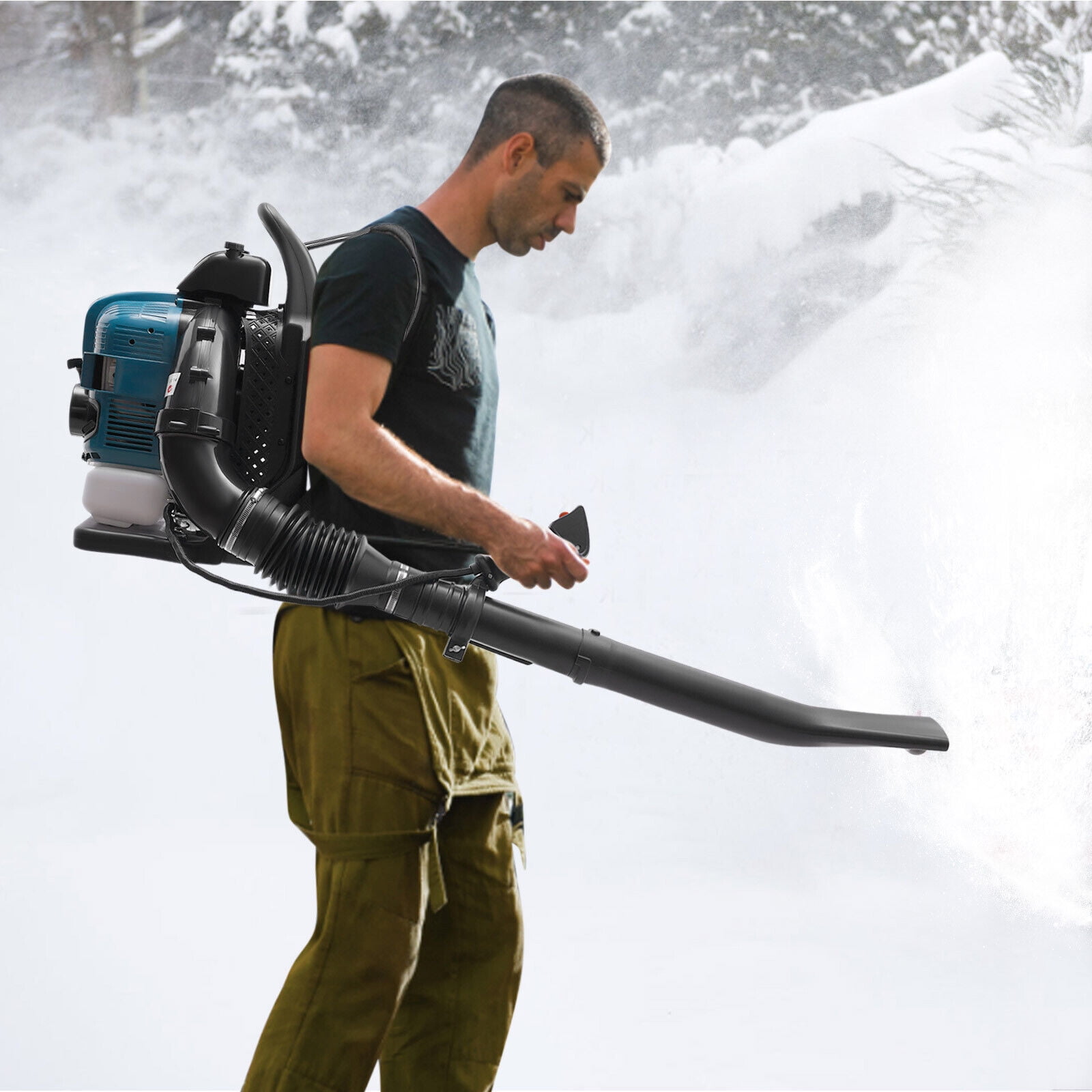 1.9L Gasoline Leaf Blower 4 Stroke Backpack Leaf Blower 75.6CC Backpack Gasoline Engine Leaf Blower, Blue