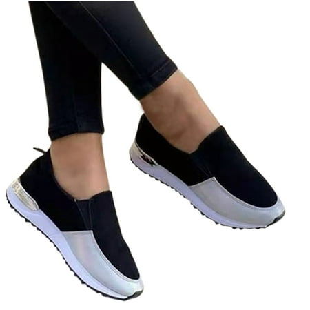 

Deals of The Day Clearance Dvkptbk Sneakers for Women Fashion Women Single Shoe Round Toe Flat Color Block Loafers Black 11.5