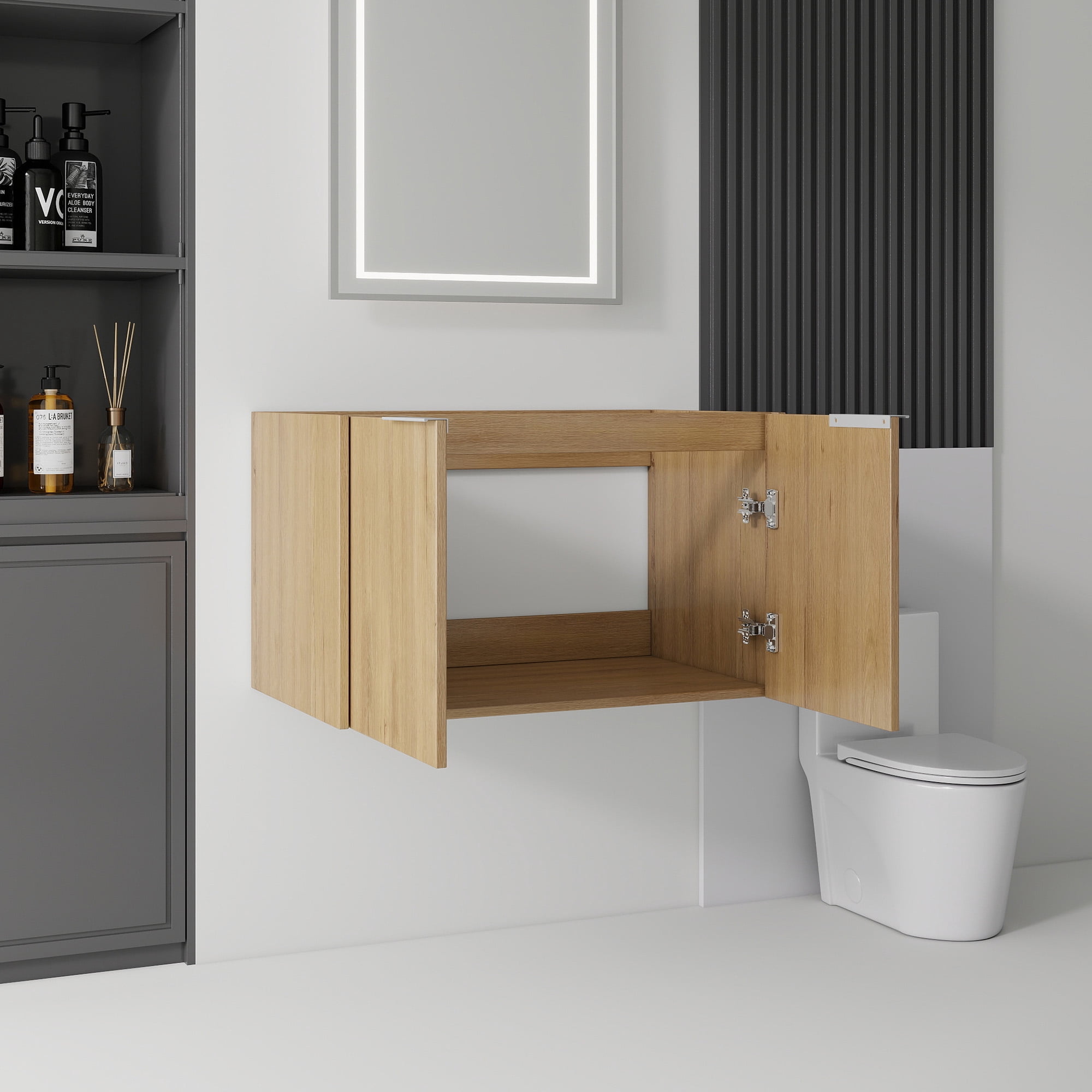 Leumius 30" Floating Bathroom Vanity Cabinet,Soft-Close Double Doors,Wall Mounted Cabinet Set Design Bathroom Vanity for Small Space,Cabinet Only,Oak