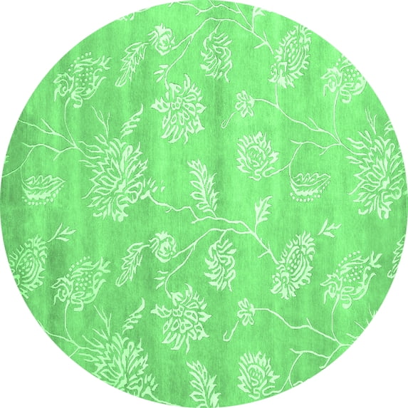 Ahgly Company Indoor Round Abstract Emerald Green Contemporary Area Rugs, 3' Round