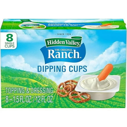 Hidden Valley Original Ranch Dipping Cups, Topping and Dressing To Go Cups, 1.5 Ounces Each, 8 Count (Package May Vary) ( Pack of 2 )