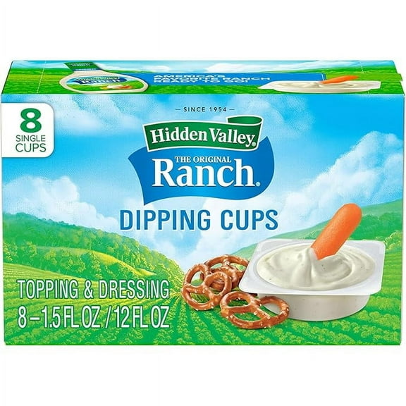 Hidden Valley Original Ranch Dipping Cups, Topping and Dressing To Go Cups, 1.5 Ounces Each, 8 Count (Package May Vary) ( Pack of 2 )