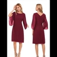 thumbnail image 3 of Vestidos de para Mujer, con Mangas Abullonadas, para Fiestas, Bodas y Cócteles Vino Tinto L, 3 of 6