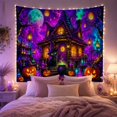 thumbnail image 2 of Crooked Cottage with Black Cat and Potions, Whimsical Fantasy for Halloween Fans, Spooky Forest Wall Art, Halloween Gift, Tapestry Wall Hanging for Bedroom and Living Room, 2 of 7
