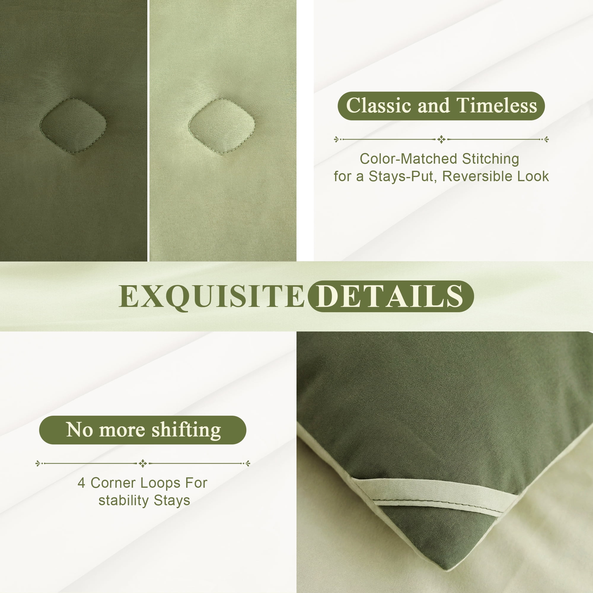 BDEUS 7 Pieces Comforter Set Queen，Bed in A bag，All Seasons Bedding sets with Comforter,Fitted Sheet,Flat Sheet,Pillowcases & Shames，Olive green