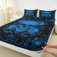 thumbnail image 3 of jejeloiu Gothic Skull Skeleton Queen Sheet Sets,Boho Spooky Theme Flat Sheet,Blue Black Queen Fitted Sheet For Adult,Breathable Home Decor,4-Piece, 3 of 7