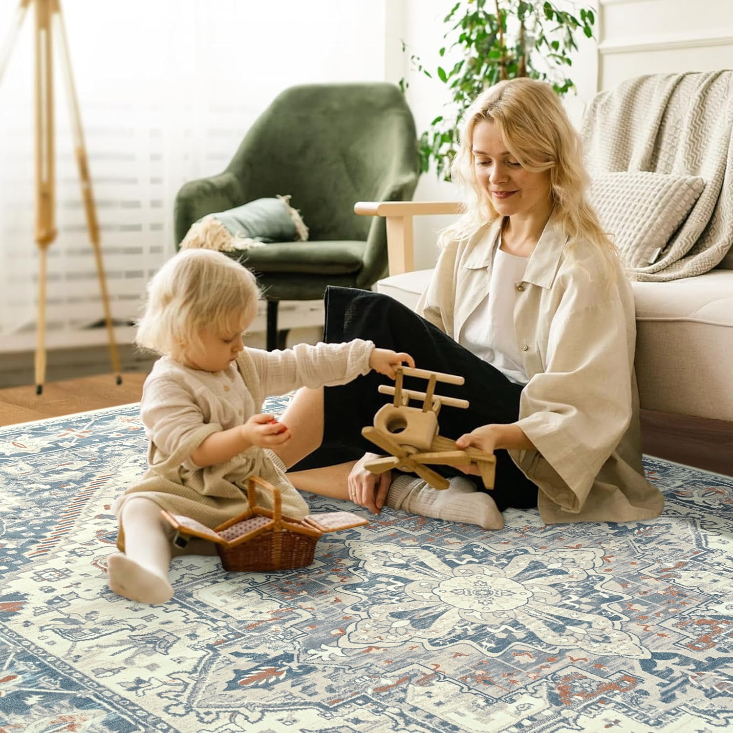 Dwelke Vintage Area Rug Floral Rugs Soft Bedroom Carpet for Living Room Home Decor,8'x10',Beige