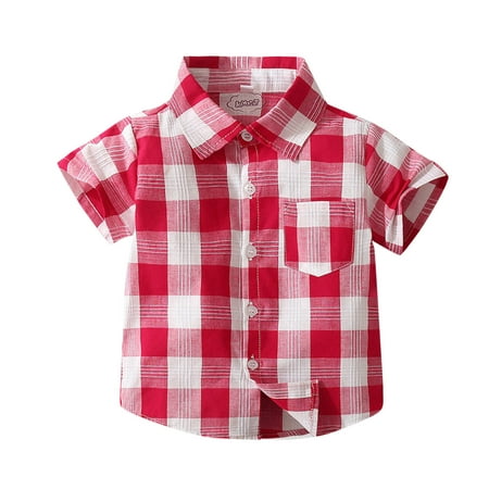 

Toddler Boys Short Sleeve Fashion Plaid Shirt Tops Coat Outwear for Boys Clothing Skin-Friendly T Shirts for Boys Baby Clothes