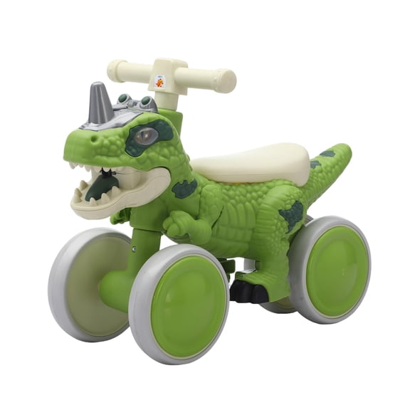 Dinosaur Balance Bike for 1-3 Year Olds, Toddler 4-Wheel No-Pedal Walker Scooter with Music & Mist Spray Effects, ASTM Certified First Birthday Gift for Boys & Girls