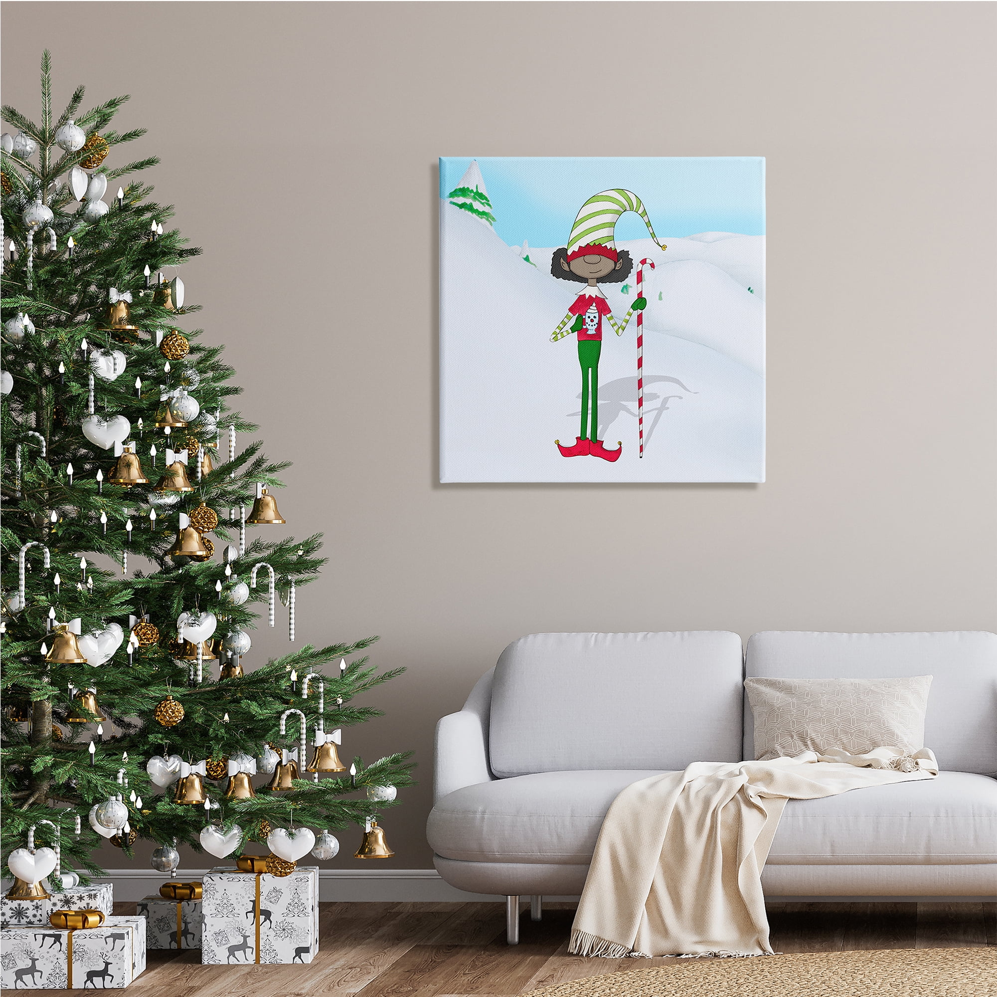 Stupell Indtries Holiday Elf with Hot Cocoa Snowy Winter Scene,30 x 30,Design by Hugo Edwins