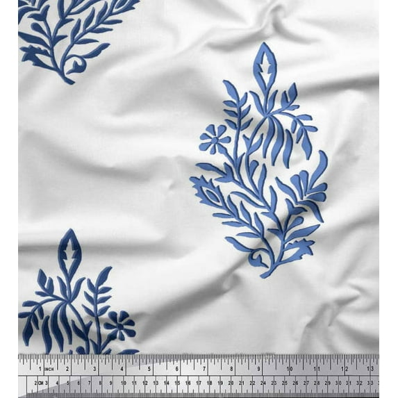 Soimoi Satin Silk Fabric Leaves & Floral Block Print Fabric by The Yard 42 Inch Wide