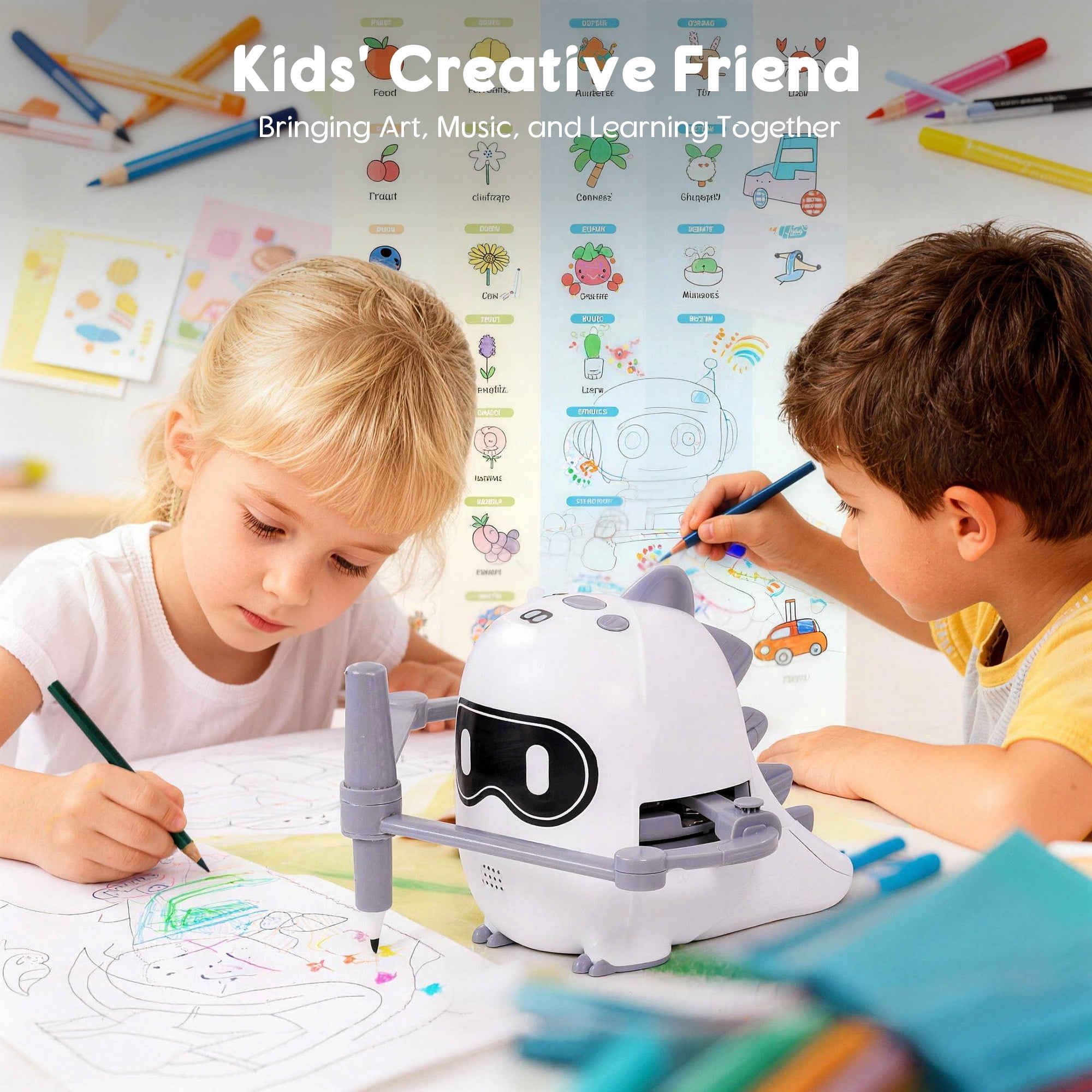 Learning Drawing Robot for Kids, Educational Robot Toys with Voice Interaction, Montessori Painting Smart Robots for Boys Girls birthday gifts Age 2-3-4