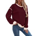 thumbnail image 3 of Sudadera Informal de Larga para Mujer, Cuello Redondo, Holgada, , con Ribete en Contraste. Vino Tinto M, 3 of 9