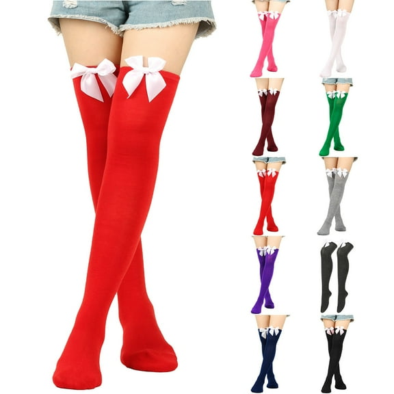 Elegant Bow Detail Thigh High Socks for Women Solid Color Knee High Socks for Special Events