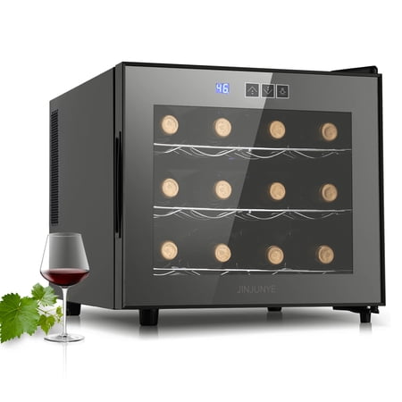 JINJUNYE Wine Cooler Refrigerator, Upgrade 12 Bottle Wine Fridge Small Dual Chip, Countertop Wine Cooler Temperature Control, 46-66°F, Mini Freestanding Wine Cellar for Home, Office, Bar, Gift for Men