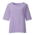 thumbnail image 5 of under 10.00 LYXSSBYX Womens Tops Plus Size Tunic Women's Summer Fashion Cropped Sleeves Round Neck Cotton Line Loose Shirt Blouse, 5 of 6