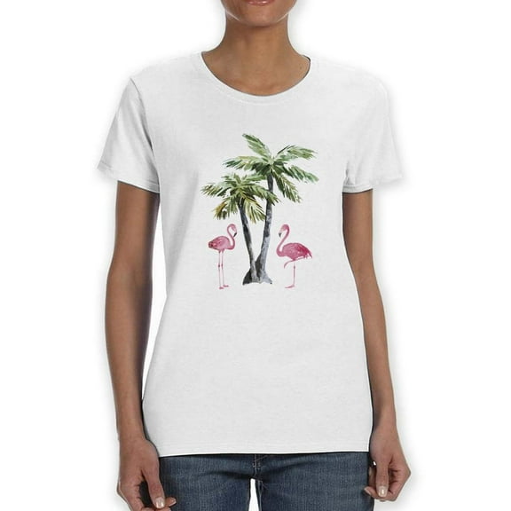 Flamingos And Palm Trees T-Shirt Women -Smartprints Designs, Female 4X-Large
