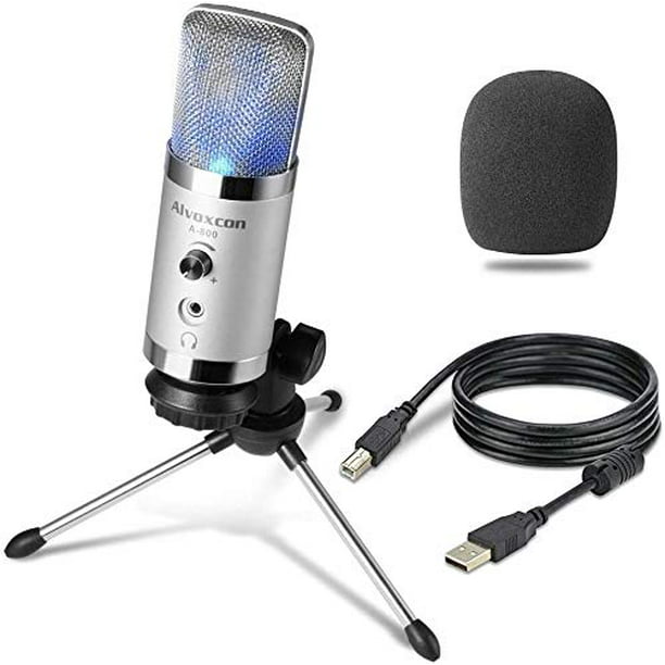 aspekt I øvrigt musiker USB Microphone -Alvoxcon Computer Mic with Headphone Monitor Jack for Mac &  Windows PC, Laptop, Podcasting, Studio Recording, Steaming, Twitch,  Voiceover, PS4 Gaming, YouTube Video,with Desktop Stand - Walmart.com