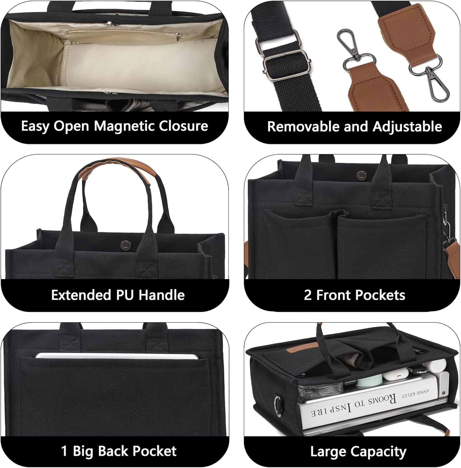 Large Canvas Tote Bag for Women With Pockets,Laptop Crossbody Purses Everything Everyday Bag Handbags for Work Beach Gym