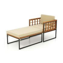 GVN Chaise Lounge Outdoor, Lounge Chair Outdoor,Patio Acacia Wood Armchair with Long Ottoman and Seat Back Cushions