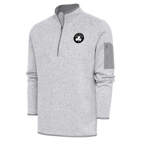 Men s Antigua Heather Gray Boston Celtics Metallic Logo Fortune Quarter-Zip Jacket Men s Antigua Heather Gray Boston Celtics Metallic Logo Fortune Quarter-Zip Jacket