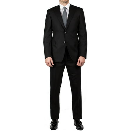 Button Black Worsted Wool Suit - Club Men's Slim Fit Wool Two Button Suit Black