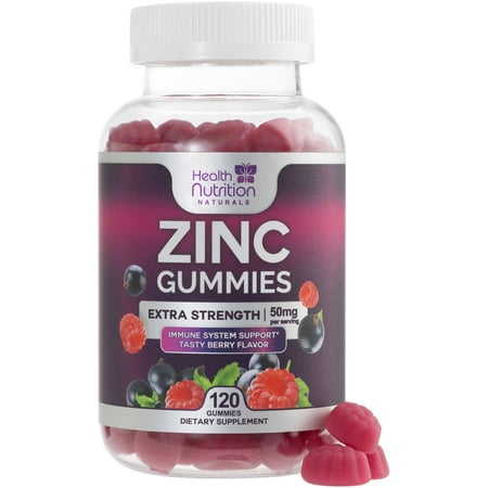 Zinc Supplement 50mg Gummies for Adults - Max Strength Skin Health & Immune Support Gummy, Vegan, Non-GMO & Gluten Free, Nature’s Antioxidant & Bone Health Chewable Zinc Vitamins - 120 Gummies