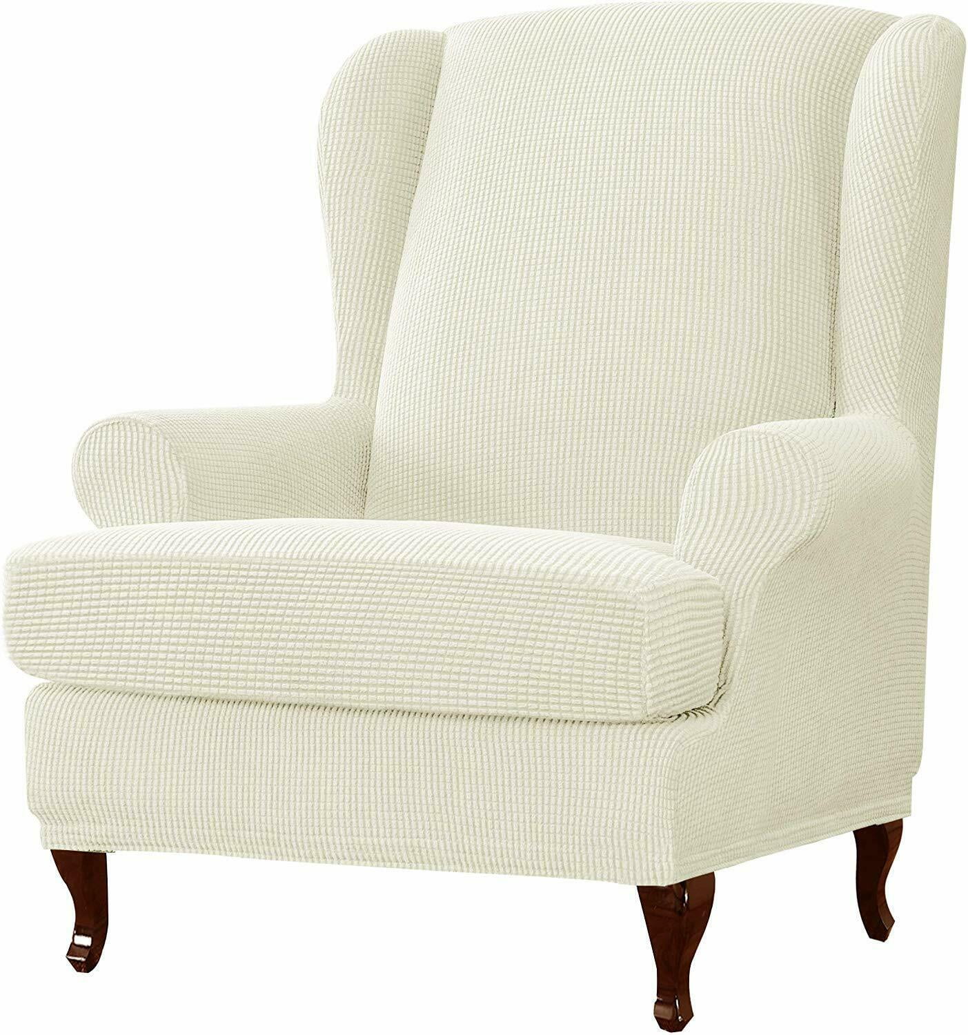 Subtrex Stretch 2 Piece Textured Grid Wingback Chair Slipcover Ivory Walmart Com Walmart Com