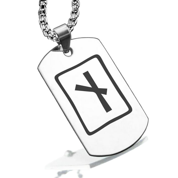 Stainless Steel Elder Futhark Naudhiz Rune Dog Tag Pendant Necklace