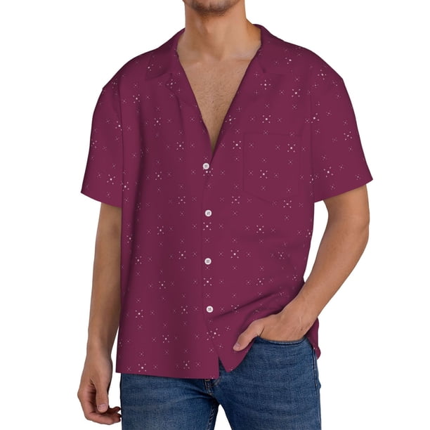 Fotbe Small Stars Camisa Estampada de Manga Corta para Hombre, Casual de Verano, Estilo Playero, Sin Arrugas-Small