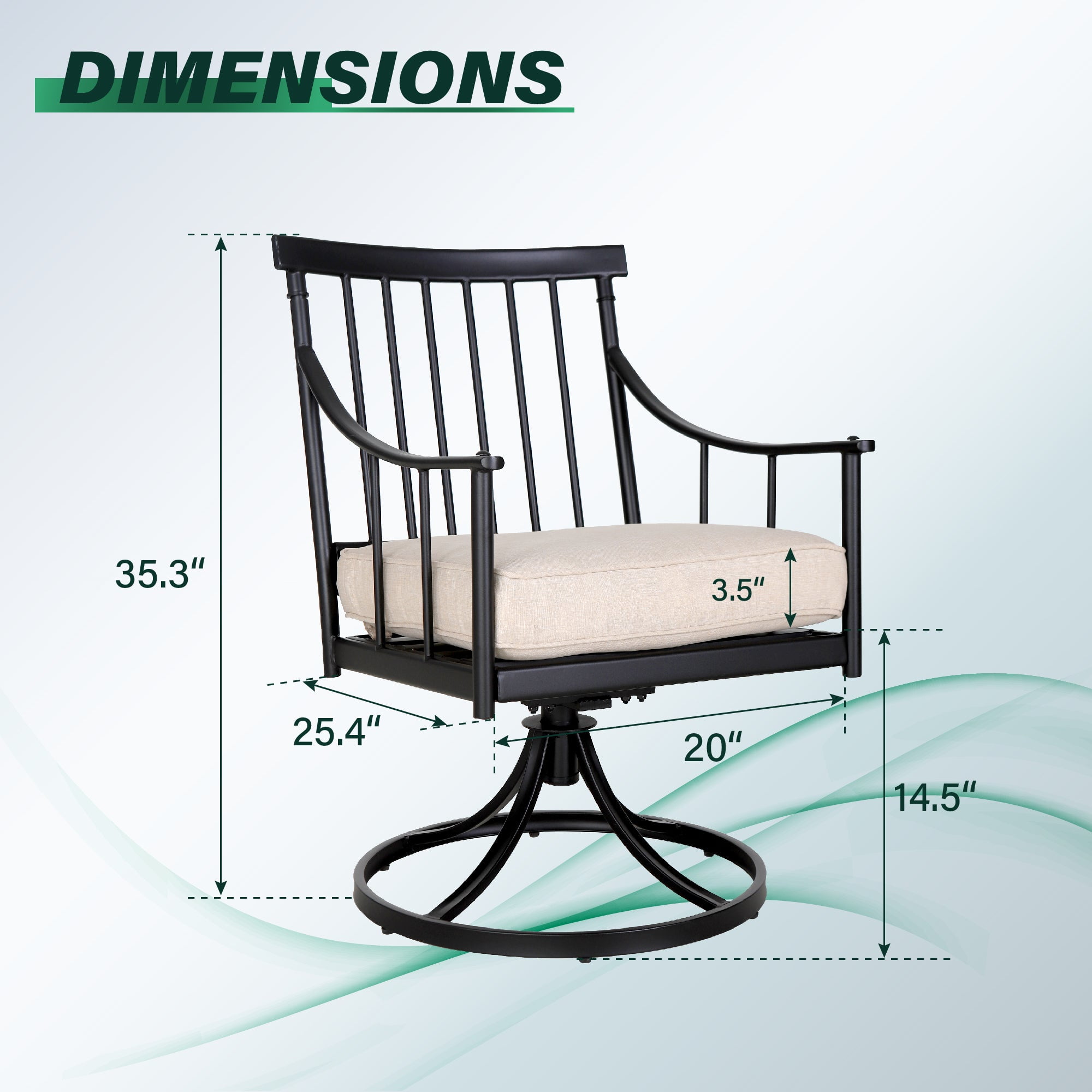 Sophia & William 2Pcs Swivel Patio Dining Chairs Outdoor Metal Armchairs with Cushions- Black & Beige