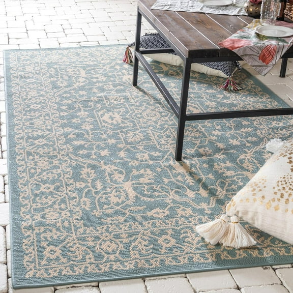 Unique Loom Outdoor Botanical Collection Area Rug - Allover (5' 1" x 8' Rectangle Light Blue/Beige)