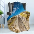 thumbnail image 4 of Beach Soft Flannel Fleece Throw Blanket, Walkway into the Wild Idyllic Endless Sky Relaxing Resting Tranquil Quiet Seashore, Cozy Plush for Indoor and Outdoor Use, 50" x 70", Cream Blue, by Ambesonne, 4 of 5