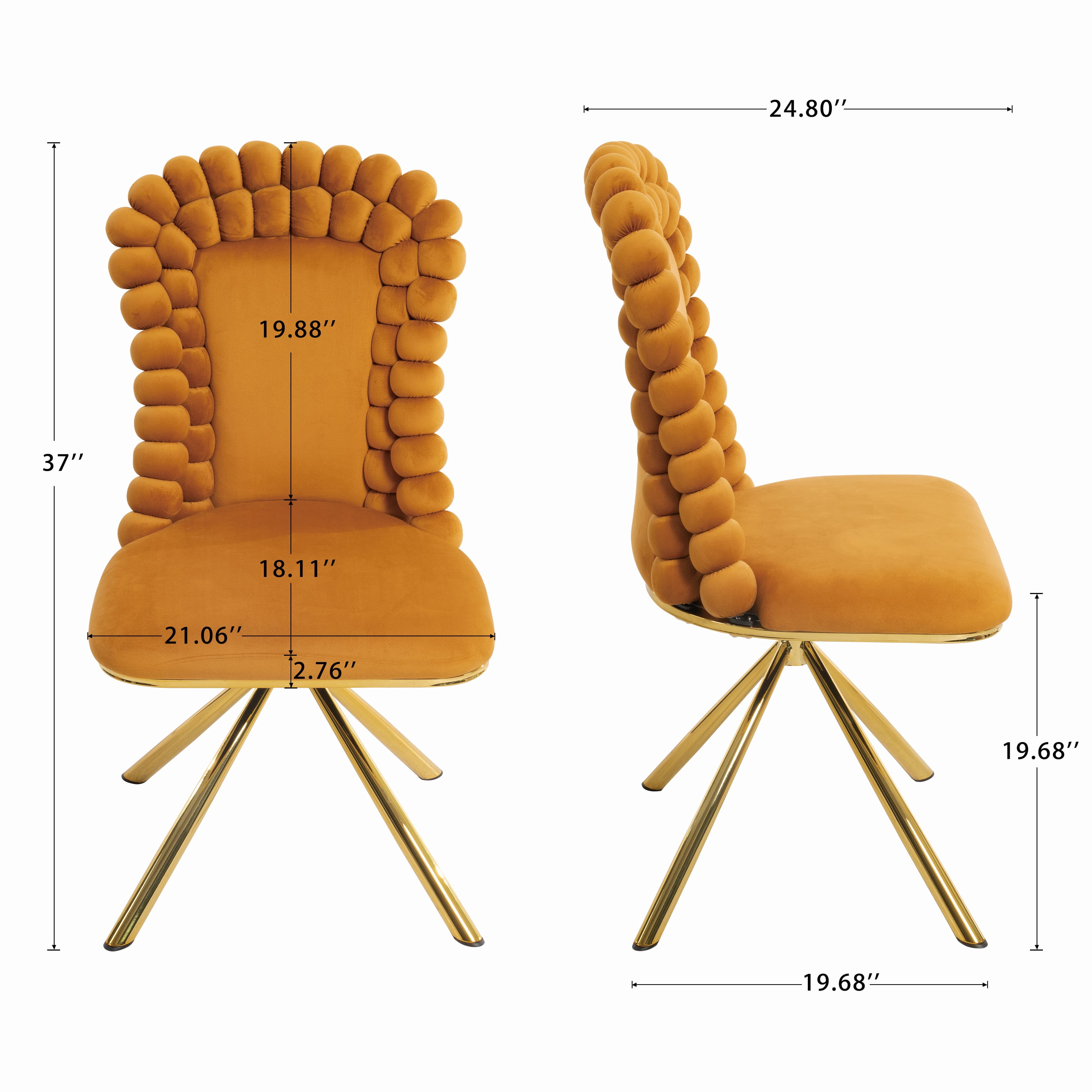 Aukfa Velvet Dining Chairs Set of 2, 360° Swivel Upholstered Accent Chairs for Bedroom/Living Room,Orange
