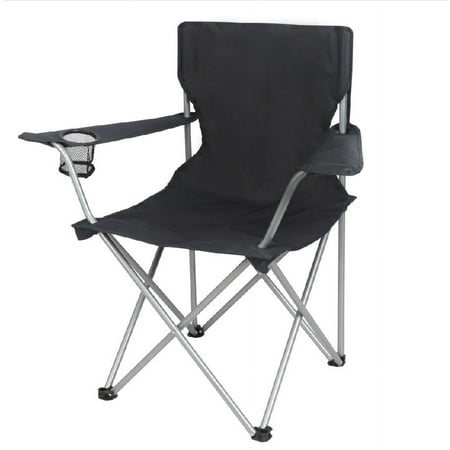 Ozark Trail Adult Basic Quad Folding Camp Chair with Cup Holder, Black