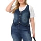 thumbnail image 1 of Chalecos de mezclilla para mujeres de tallas grandes Agnes Orinda, tops sin mangas, chaqueta casual de botón, 4X azul, 1 of 7