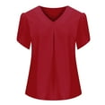 thumbnail image 5 of Admvng Short Sleeve Shirts For Women Casual V-Neck Short Sleeve Cute Solid Summer Loose Blouses Tops S-2XL, 5 of 7