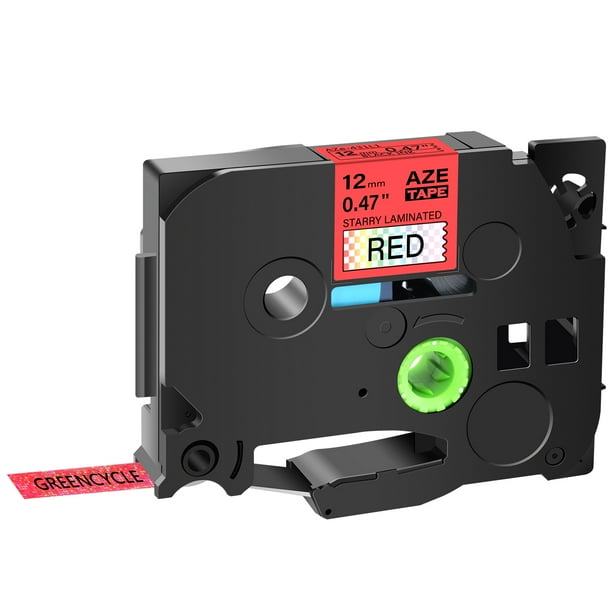 GREENCYCLE 50 Pack 1/2'' 12mm Black on Red Starry Glitter Rainbow Bling Laser Label Tape Compatible for Brother TZe-431L1 Tze 431L1 TZ-431L1 TZ431L1 ...
