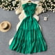thumbnail image 1 of Vestido de palacio Vintage para mujer, elegante cuello redondo con bordes de hongos negros, vestido largo ceñido de una sola botonadura, 1 of 5