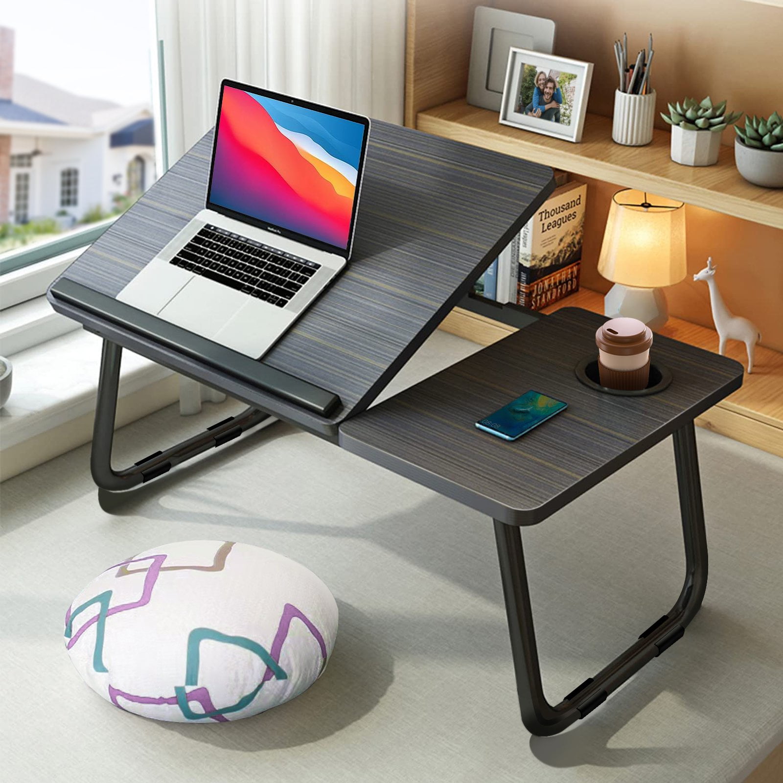 Soontrans Laptop Desk Bed Tray Table, Foldable Lap Desk for Bed with Cup Slot Adjustable