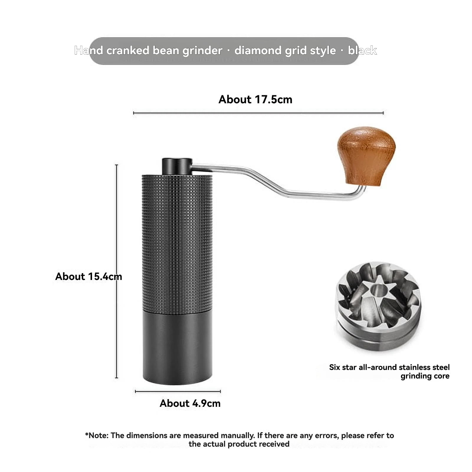 Manual Coffee Grinder, Adjustable Coarseness Portable Grinder with Stainless Steel Burrs, Stainless Steel Handle Grinder for Aero Press, Espresso, French Press, Turkish Brewing