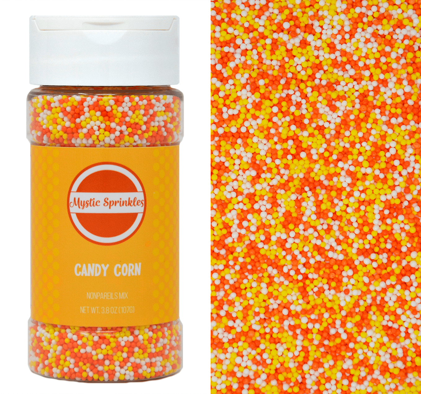 Mystic Sprinkles Candy Corn Nonpareils Mix 3.8 Ounce Bottle