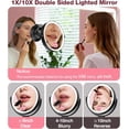 thumbnail image 3 of Suction Cup Magnifying Mirror with Light 10X, Wall Mounted Makeup Mirror with Suction Cup for Bathroom, 3 Color Lights and Adjustable Brightness, 2 in 1 Tabletop for Desk - Black, 3 of 5