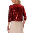 thumbnail image 3 of INSPIRE CHIC Sequin Cardigan for Women's Glitter 3/4 Sleeve Open Front Party Jackets L Red, 3 of 6