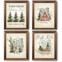 Hieng Vintage Christmas Wall Art Prints Set of 4, Retro Christmas Trees Poster, Winter Holidays Gift Print Decor for Gallery, Living Room, Bathroom (Unframed)