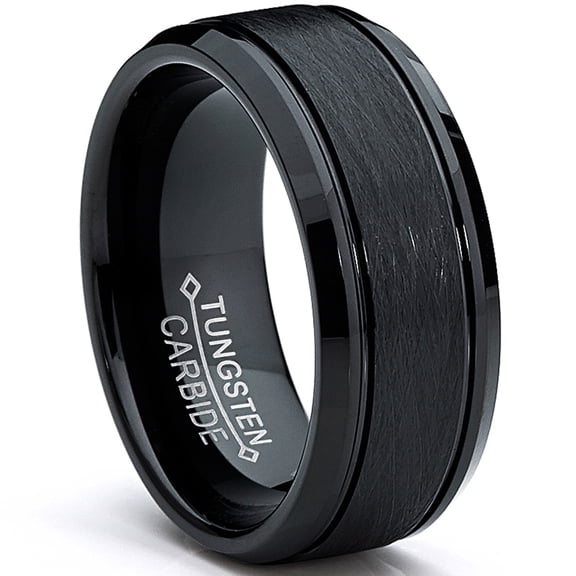 Metal Masters Tungsten Carbide Mens Black Brushed Textured Center Ring Band 8mm Comfort-Fit